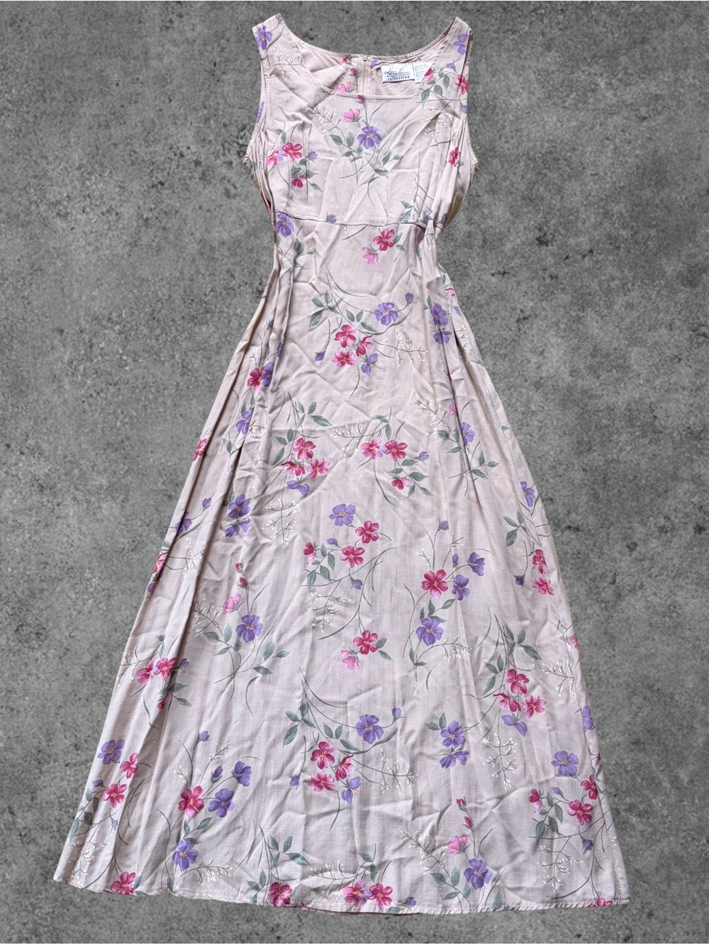 90s Tan Floral Maxi Dress